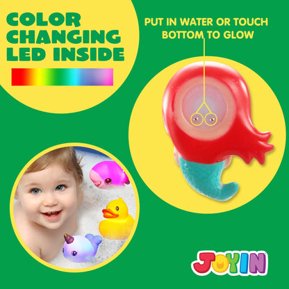 JOYIN 12 PCS Light Up Bath Toys, Toddler Flashing Colourful LED Bathtub Mermaid Toy, Baby Bathtime Floating Rubber Shower Gifts for Infant Kids Girls Valentines Easter Basket Stuffers Pool Party Favor