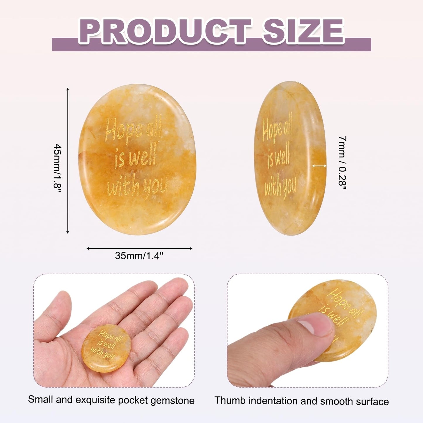 MECCANIXITY Worry Stone, Natural Yellow Stone Crystal Hand Carved Thumb Stone Oval Crystal Pocket Gemstone Stress Relax Palm Stone Meditation Accessories for Anxiety Relieve