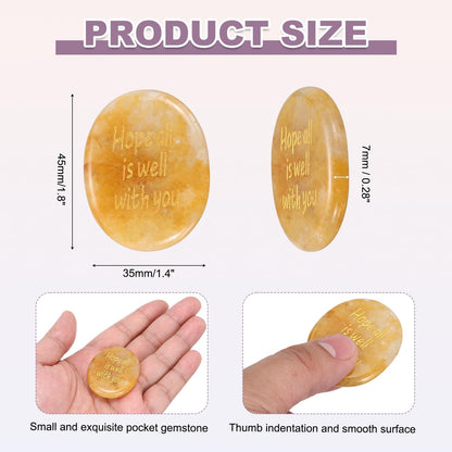 MECCANIXITY Worry Stone, Natural Yellow Stone Crystal Hand Carved Thumb Stone Oval Crystal Pocket Gemstone Stress Relax Palm Stone Meditation Accessories for Anxiety Relieve