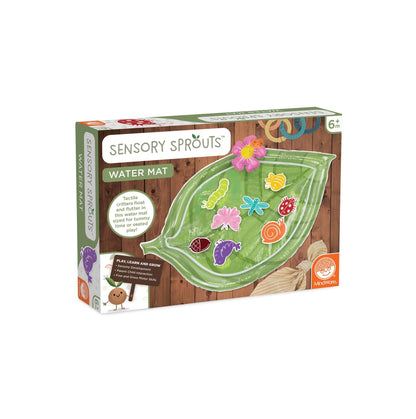 MindWare Sensory Sprouts Baby Water Mat, Inflatable Leaf-Shaped Tummy Time Play Mat with Floating Bugs for Sensory Play, Visual Tracking and Neck Strength Development for Babies 6 Months and Up