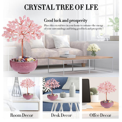 Handcrafted Rose Quartz Abundance Tree with Ceramic Base,5 Inch Natural Crystal Feng Shui Bonsai for Prosperity,Harmony & Energy Flow,Premium Healing Stone Decor for Home & Sacred Spaces