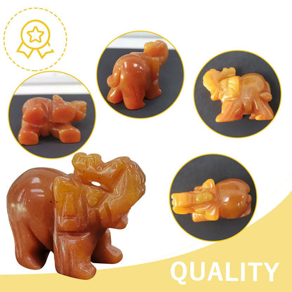 QINJIEJIE Red Aventurine Crystals Elephant Decor Cute Desk Stones Polished Figurine Natural Gemstones Luck Decoration Home Room Office Pocket Hippie Statue Meditation Spiritual Gift for Women