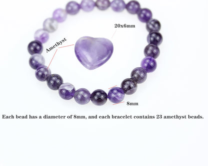 SAFEINA Amethyst Healing Crystal Stretch Bracelet for Women Men's Gifts, 8mm Stackable Beaded Bracelets with Heart Stones Set Stress Relief Yoga Reiki Gems Healing Crystals Inspirational