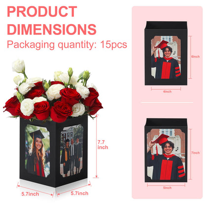 EQOREIIN 15 Pack Graduation Box Centerpieces for Table 6/7 Inch Photo Display，Picture Table Box Photo Props Frame for Grad Party Favors Birthday Wedding Dinner Party Graduation Decorations（Black）