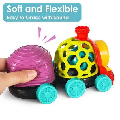 iPlay, iLearn Baby Toy Train, Infant Soft Cars for 6-12 Month Boy, Musical Push N Go Truck, Toddler Sensory Ball Rattle, Development Grasp Babies Birthday Gift 7 8 9 10 11 18 Month 1 2 Year Old Girl