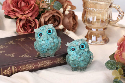 LAIDANLA Turquoise 2.4" Owl Statue Natural Healing Crystal Cute Owl Animal Figurine Pocket Sculpture Reiki Spiritual Energy Gemstone Home Office Room Desk Decor Gifts for Women Men
