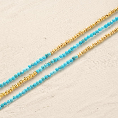 MYEARS Women Beaded Bracelet Gold Double Layer Gemstone Turquoise 14K Simple Dainty Handmade Chain Everyday Boho Beach Jewelry