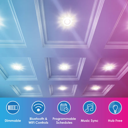 CLEANLIFE 2-Pack Smart LED Recessed Lighting Retrofit Downlight RGB + Tunable White Color Changing Bluetooth + WiFi Dimmable LED Can Lights Fits 5 and 6 inch - 12W, 65W Equivalent, App Enabled
