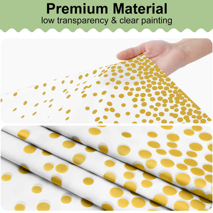 misaya 3 Packs Dot Disposable Table Cloth, 54 x 108 Inch Waterproof Plastic Tablecloth, Rectangle Gold Dots in White Table Covers for Picnic, Birthday, Party