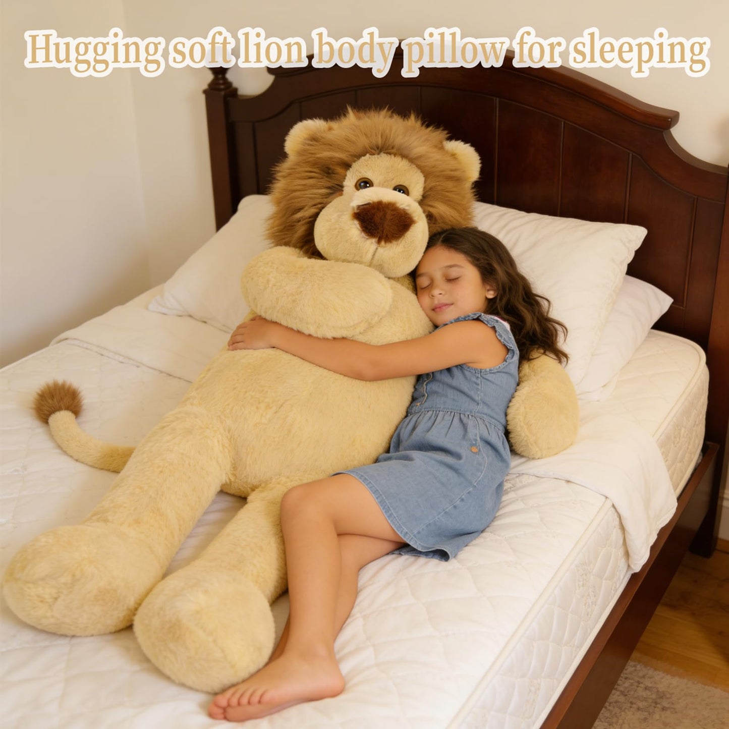 Tezituor 4.3ft Giant Fat Lion Stuffed Animal, 51.2 inch Large Stuffed Lion Plushies Toy Hugging Soft Theme Body Pillow for Boys Girls Birthday Party Gift Decora