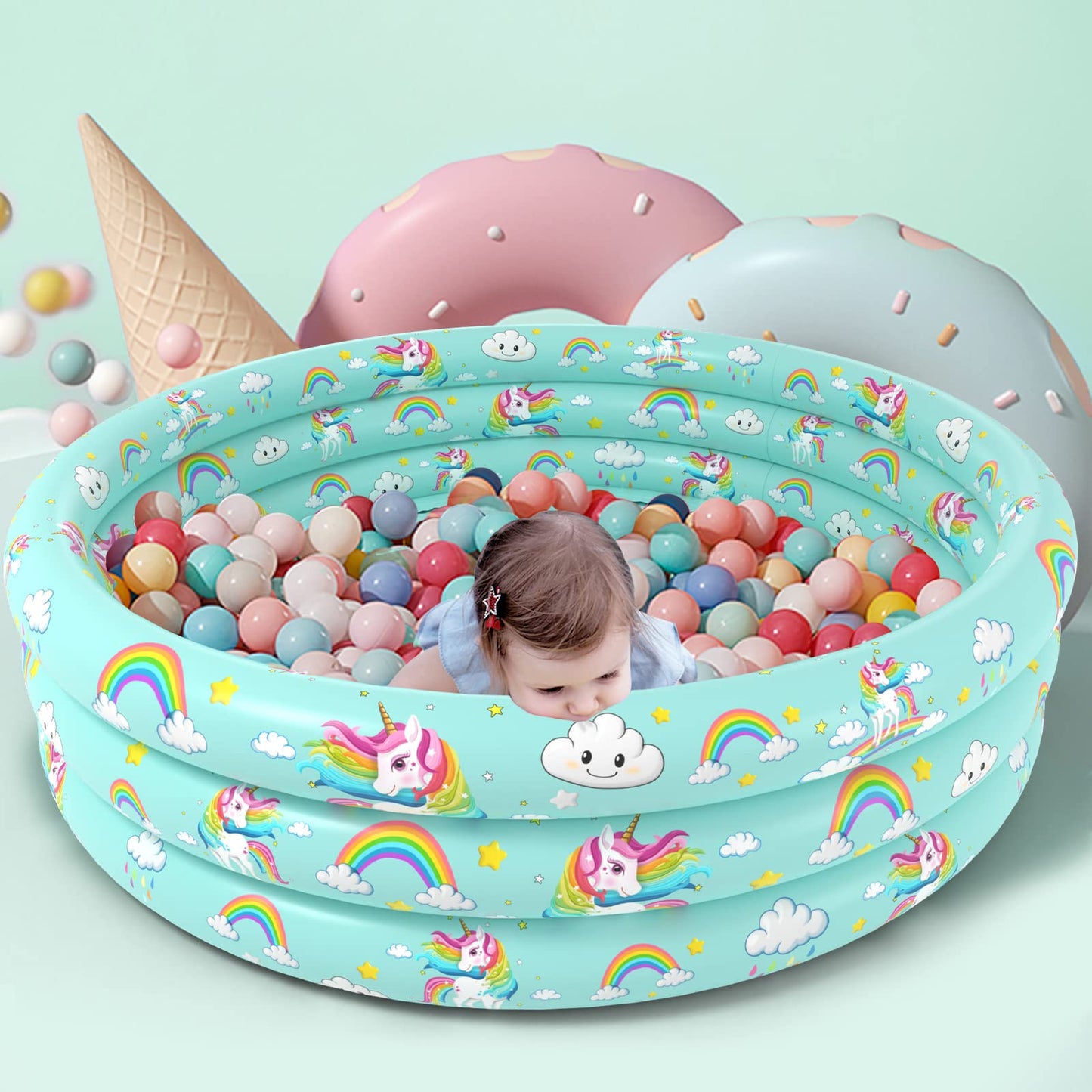 Jasonwell Inflatable Baby Kiddie Pool - Toddler Pool Kids Paddling Baby Swimming Pools Blow Up Ball Pit Infant Wading Pools for Backyard Piscina Inflable para Niños (59in Unicorn)