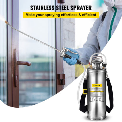 Happybuy 3 Gallon Stainless Steel Sprayer, 20" Wand & 3FT Reinforced Hose, Hand Pump Sprayer with Pressure Gauge, Safety Valve & Adjustable Nozzle, Weed Sprayers for Lawn, Gardening & Sanitizing