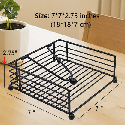 hiwafifi Napkin Holder for Table, Flat Napkin Dispenser with Weighted Arm, Square Cocktail Paper Holder of Elegant Rustic Iron for Kitchen Dining Room Decor Restaurant Farmhouse Hotel Party, Black