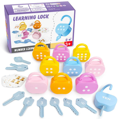 Meemazi 10 Sets Lock and Key Sensory Toy, Number Counting & Matching Math Games, Preschool Learning Activities, Educational Montessori Toddlers Toys for 3 Year Old