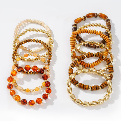 GOOJIDS Surfer Heishi Clay Bead Bracelets for Women Bohemian Stackable Gold Plated Beaded Stretch Bracelets Elastic Layering Friendship Bracelets Set Boho Jewelry