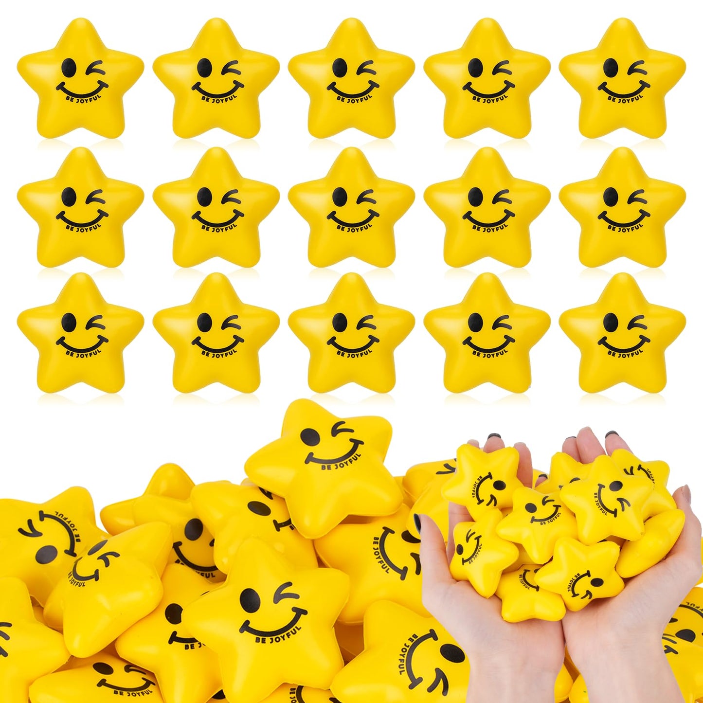 SHQDD Stress Balls, 108PCS Stress Balls for Kids & Adults - Mini Star Stress Balls Squeeze Toys, 2.16 Inch Cute Smiley Face Stress Relief Ball Bulk for Anxiety Fidget Sensory, Classroom Party Supplies