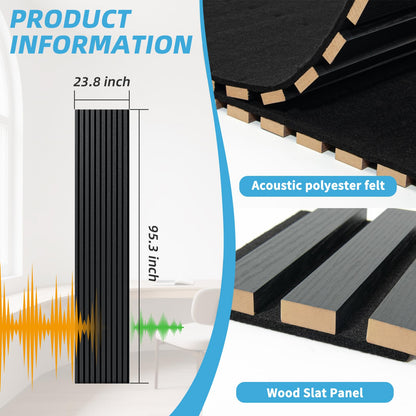 Art3d 1-Pack Acoustic Wood Slat Wall Panel with Roll-Flat Design - 95.3 x 23.8 Inch Sound Absorbing Panels for Living Room Columns Corridor Curved Wall Decor, Blackwood