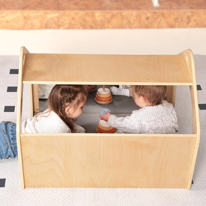 KRAND Wooden Playhouse for Toddlers w/Double Non-Shatter Safety Mirrors, Montessori Crawling Tunnel/Crawl-Through Play Set for Children and Kids, Daycare and Preschool Playroom(with Cushion)