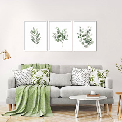 Sage Green Botanical Canvas Wall Art Poster Set of 3, Eucalyptus Leaf Pictures Wall Decor Paintings, Minimalist Plant Prints Aesthetic Home Decor for Living Room Bedroom Bathroom 12x16 inch Unframed