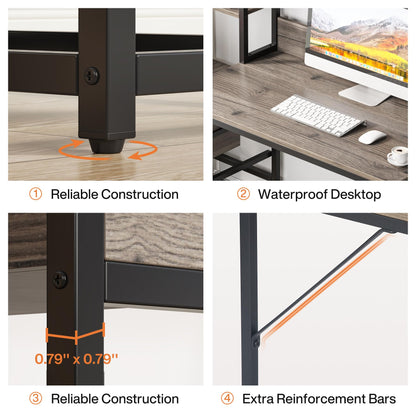 Tribesigns 55 Inch Computer Desk with 2 Drawers and Storage Shelves, Rustic Office Desk with Hutch, Study Writing Gaming Table Laptop Workstation for Home Office (Grey)