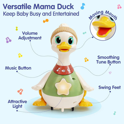 HOLA Baby Toys 6-12 Months Musical Dancing Duck Toy Set with Mama and Babys Tummy Time Toys, Crawling and Interaction Modes 1 Year Old Girl Boy Baby Stocking Stuffers