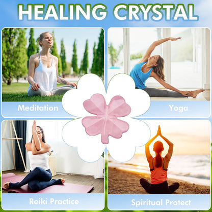 Hguxmcu Natural Rose Quartz Four Leaf Clover - Feng Shui Lucky Crystal for Love Positivity, Polished Healing Stone Decor, Birthday Gift for Her Gift for Women Men
