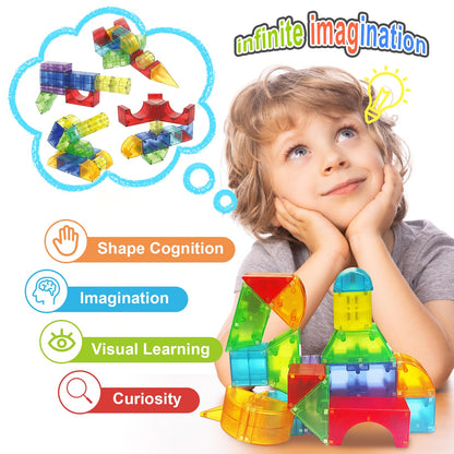 Huaker Magnetic Blocks,66 Piece Translucent Building Blocks for 3+ Boys Girls Birthday Gifts,Multi Shape Magnetic Cubes Preschool Classroom Educational Toys for 3-8 Year Old Kids STEM Activities