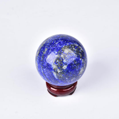 JIC Gem Lapis Lazuli Crystal Sphere with Wooden Stand,Decorative Crystal Ball Blues Gemstone Sphere for Meditation,Feng Shui,Witch-Style Decor,Office Table 70-80mm