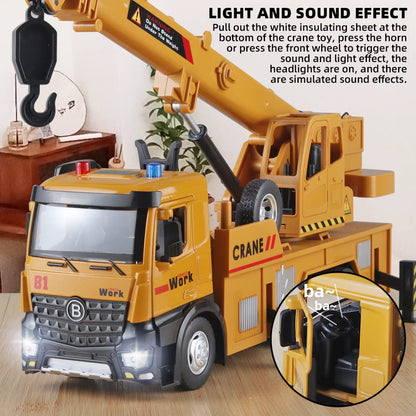 OANMYJJO Children Crane Toy Metal DieCast Crane Model，Construction Truck Toys with Simulated Sounds and Lights，Suitable for Ages 3 and Up Toy Crane for Boys