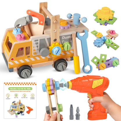 Rincalivestra Kids Tool Set - 40 Pcs Wooden Toddler Tool Bench with Drill, Montessori Construction STEM Pretend Play Toy for 3 4 5 Year Old, Tool Box Truck Birthday Gift for Boys Girls