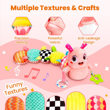 Baby Toys 0-6 Months, Washable Baby Musical Caterpillar Toys with 10 Children's Songs,Rattles,Teething Toys,Suitable for 0-6, 6-12 Months Infant Tummy Time Toy,Newborn Baby Boy&Gril Gifts(Light Pink)