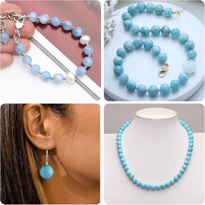 About 60pcs 6mm Natural Stone Beads Aquamarine Beads Crystal Gemstone for Jewelry Making, DIY Bracelet Necklace