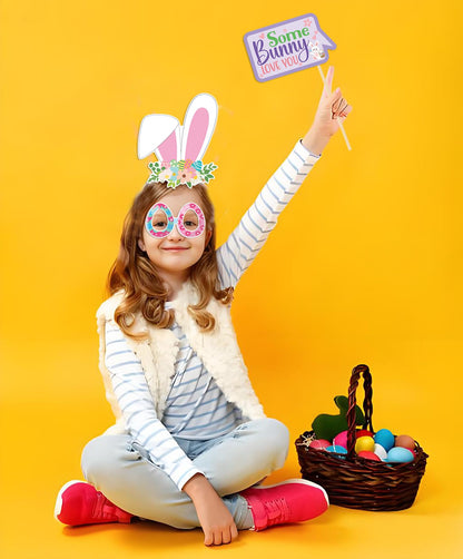 Easter Party Decorations Happy Easter Photo Booth Props Kit Cute Eggs Bunny Glasses Birthday Photography Props Rabbit Chick Eggs Spring Party Decorations Supplies 35 Pieces