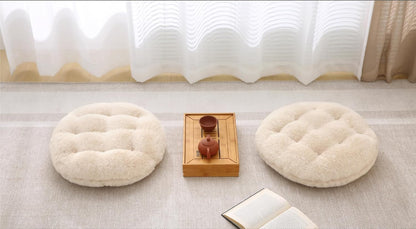 Volple Large Floor Pillow Meditation Cushion Round Floor Cushions for Adults,Luxury Faux Fur Thick Floor Pillows for Sitting Put in Living Room Balcony Outdoor Tatami（Beige）