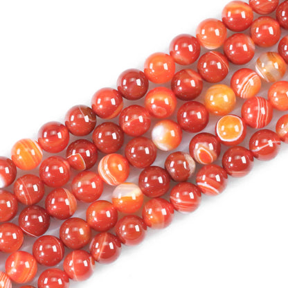 10mm Natural Gemstone Round Red Stripe Agate Loose Beads for Jewelry Making Bracelets Necklace Earrings Art Craft (35-38pcs/strand)