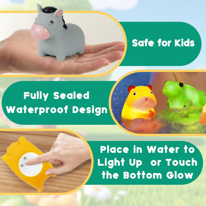 VIBOYLAR Bath Toys for Toddlers 1-3: 6 PCS Light-Up Farm Animal Bath Toy Set, Baby Bath Toys, Bathtub Pool Bath Toy for Kids, Christmas Birthday Gifts for Boys & Girls Ages 1 2 3+ Years Old