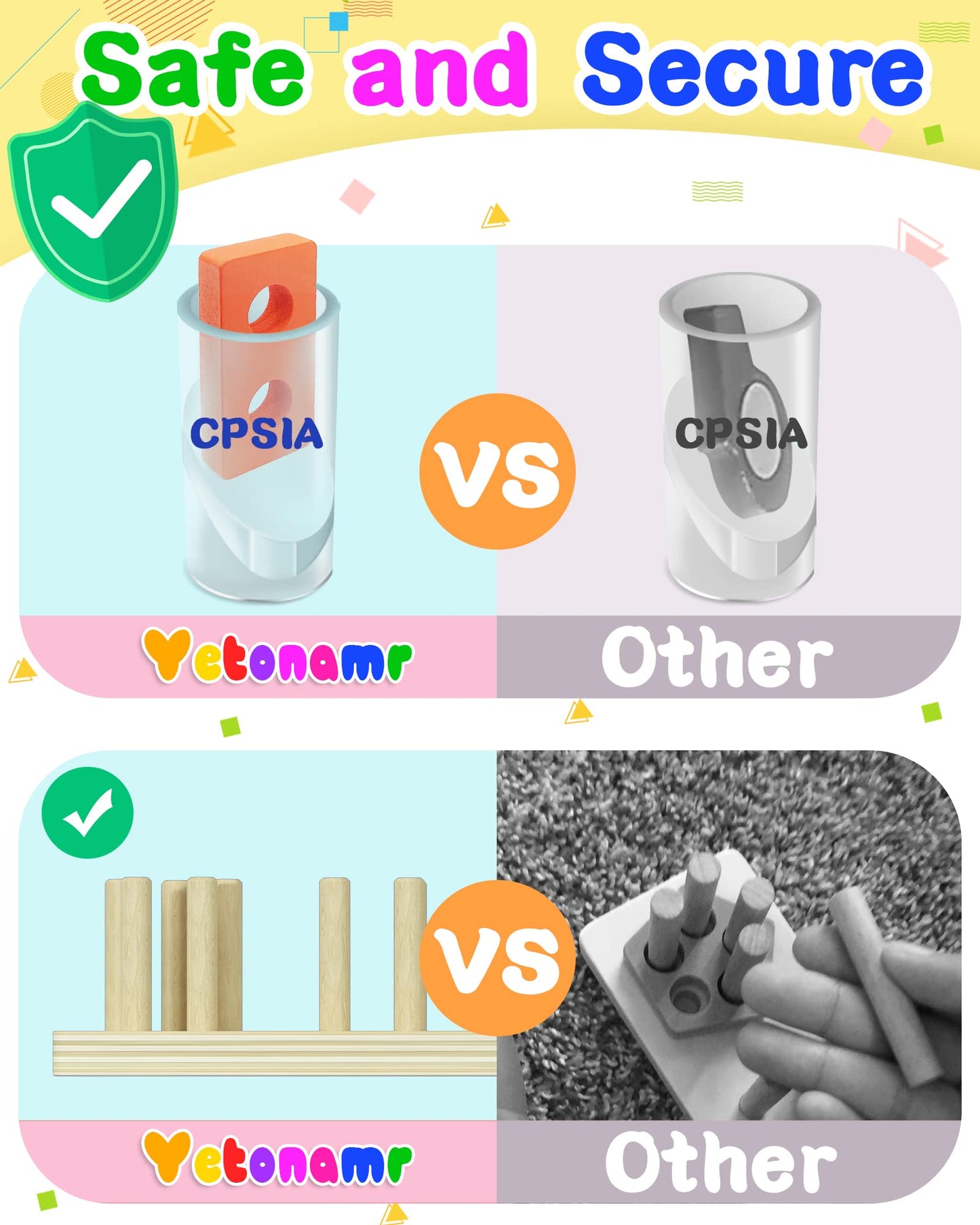 Yetonamr Montessori Toys for 1 2 3 Years Old Boys Girls Birthday Gifts, Wooden Sensory Toys for Ages 2-4 Toddlers Kids Baby, Toddler Learning Toy Activities Puzzles Ages 1-3