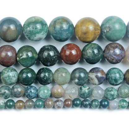 Cynbpm Gemstone Indian Agate Stone Round Loose Charms Kits for Jewelry Making Supplies Adults Women Bracelets Beads 15" 1 Strand 6mm
