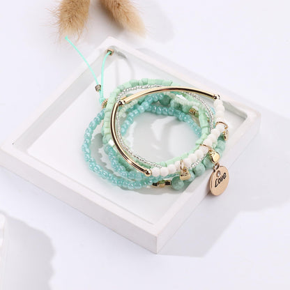 FIBO STEEL 6 Sets Bohemian Stackable Bead Bracelets for Women Stretch Multilayered Bracelet Set Multicolor Jewelry Boho Jewelry,Small Beads Stylish Style