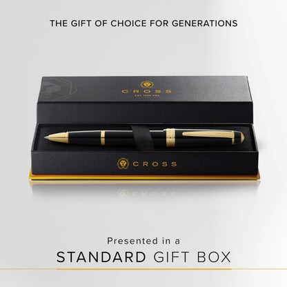 Cross Bailey Light Polished Black Resin and Gold Tone Rollerball Pen - Professional Pen for Effortless Writing - Journaling, Note-Taking & More - Black Ink - Easy Handling - Includes Gift Box