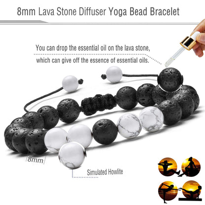 Hamoery Men Women 8mm Lava Rock Aromatherapy Anxiety Essential Oil Diffuser Bracelet Braided Rope Natural Stone Yoga Beads Bracelet Bangle(Set 3)