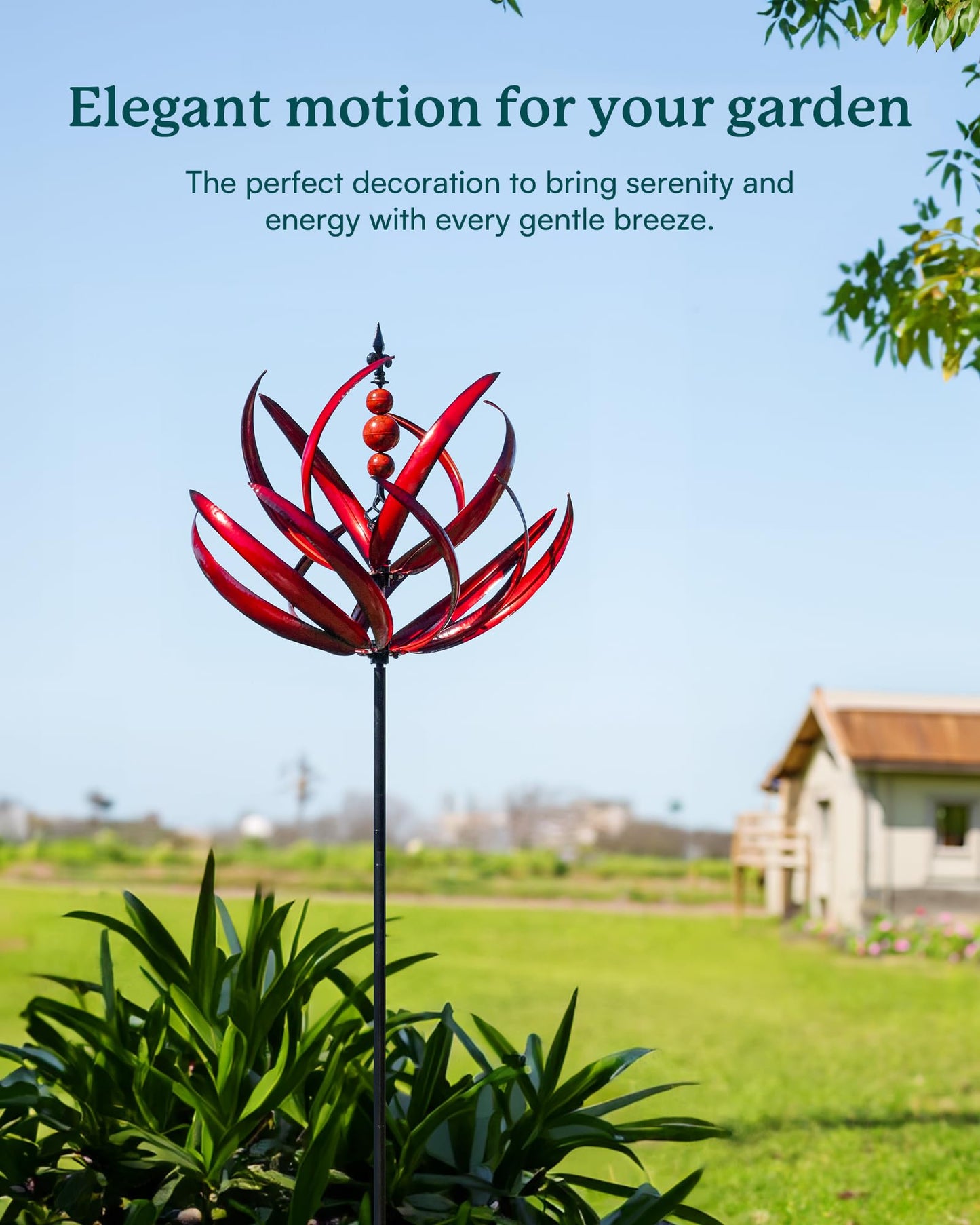 Cyan Oasis Yard Garden Wind Spinners - 91" Height Extra Large Wind Spinners Outdoor Metal, Kinetic Wind Sculptures for Lawn Patio Garden Decor (Burgundy Lotus)