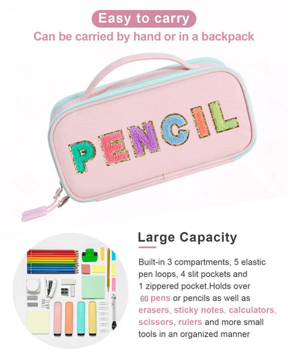 Amersun Large Capacity Pencil Case Pouch for Girl, Student, Women, Teen - Multi-Compartment, High Storage, Marker Pen Stationery Box Bag Organizer Holder for School College Office (Pink)