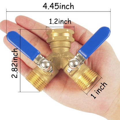 Hose Splitter 2 Way Heavy Duty, Full Flow Garden Hose Splitter with Large Easy-Turn Handle, 3/4 Inch GHT Brass Water Hose Splitter for Outdoor Faucet, Y Valve Hose Bib Splitter