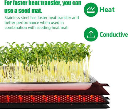 RooTrimmer 10 Pack Large Stainless Steel Seedling Trays, Heavy Duty Metal Water Catch Trays for Nursery Pots Transplant, Seed Germination & Propagation Flats (17.5 inch×13.56 inch, 1.18" Height)