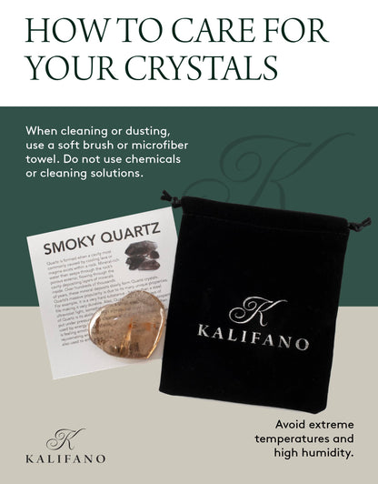 KALIFANO Smoky Quartz Heart Carving - Bulk High Energy Raw Lemurian Reiki Morion Cuarzo Crystal Used for Clarity and Purpose - Information Card Included (Family Owned & Operated)