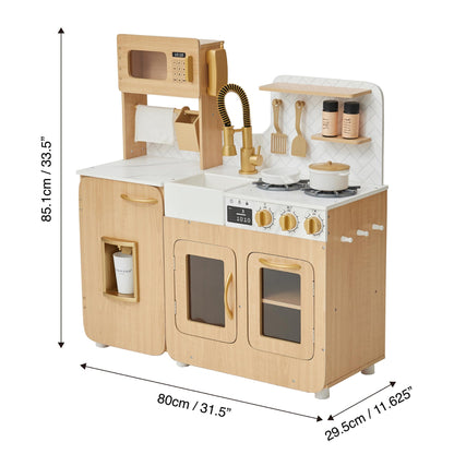 Teamson Kids Little Chef Cyprus Play Kitchen Set for Toddlers with 14 Accessories, Wooden Toy Cooking Playset for Kids Ages 1-8, Montessori Cooking Station, Light Oak/White Pretend Kitchen
