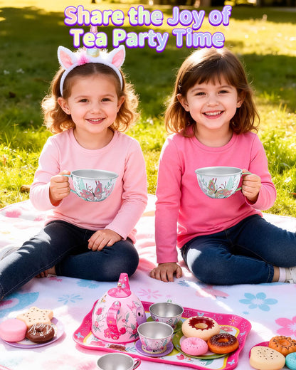 KONYXALU Updated Princess Tea Party Set for Little Girls & Boys - Toddler Tea Set with Dessert & Carrying Case- Immersive Tea Culture Discovery Set -Learn & Play Kids Tea Sets - Ultimate Gift Choice