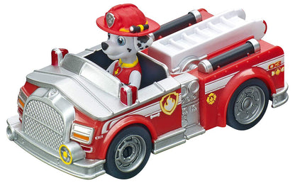 Carrera First PAW Patrol - On The Track Slot Car Race Track - Includes 2 Cars: Chase and Marshall - Battery-Powered Beginner Racing Set for Kids Ages 3 Years and Up