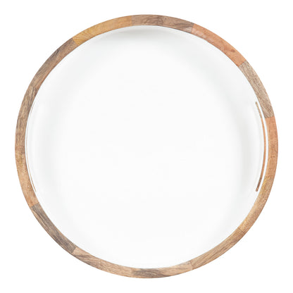 Kate and Laurel Ehrens Boho Wood Tray, 15 Inch Diameter, Natural and White, Round Accent Tray for Transitional Decor